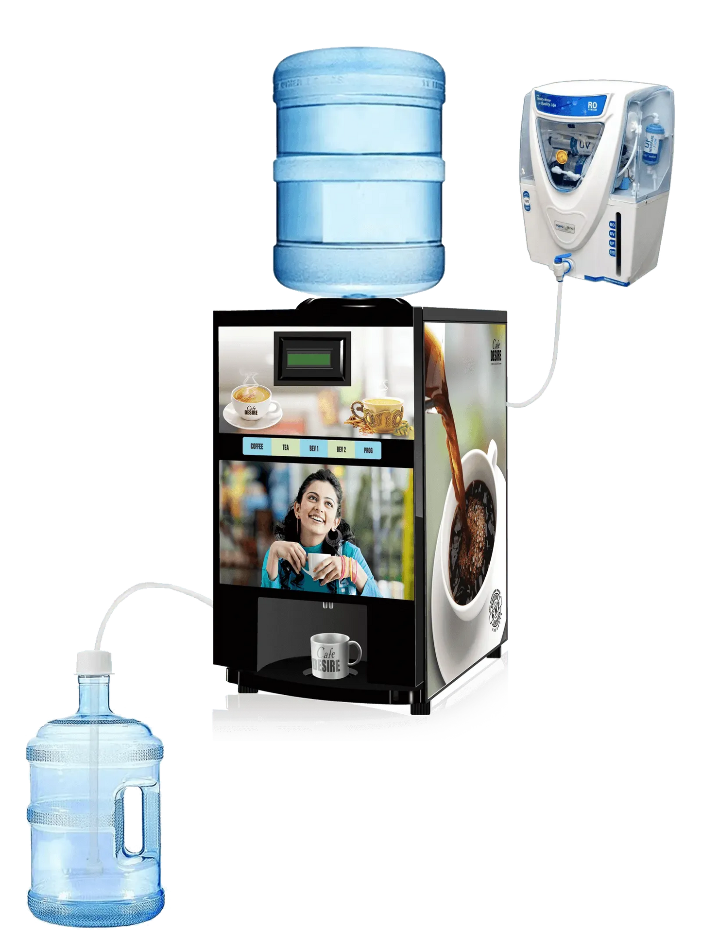 Coffee Machine 4 Lane Multi Water Inlet Coffee and Tea Vending Machine | Bubble Top, Water Pump and RO Direct Water Input | Four Beverage Options | For Offices, Shops and Smart Homes | Make 4 Varieties of Coffee Tea with Premix