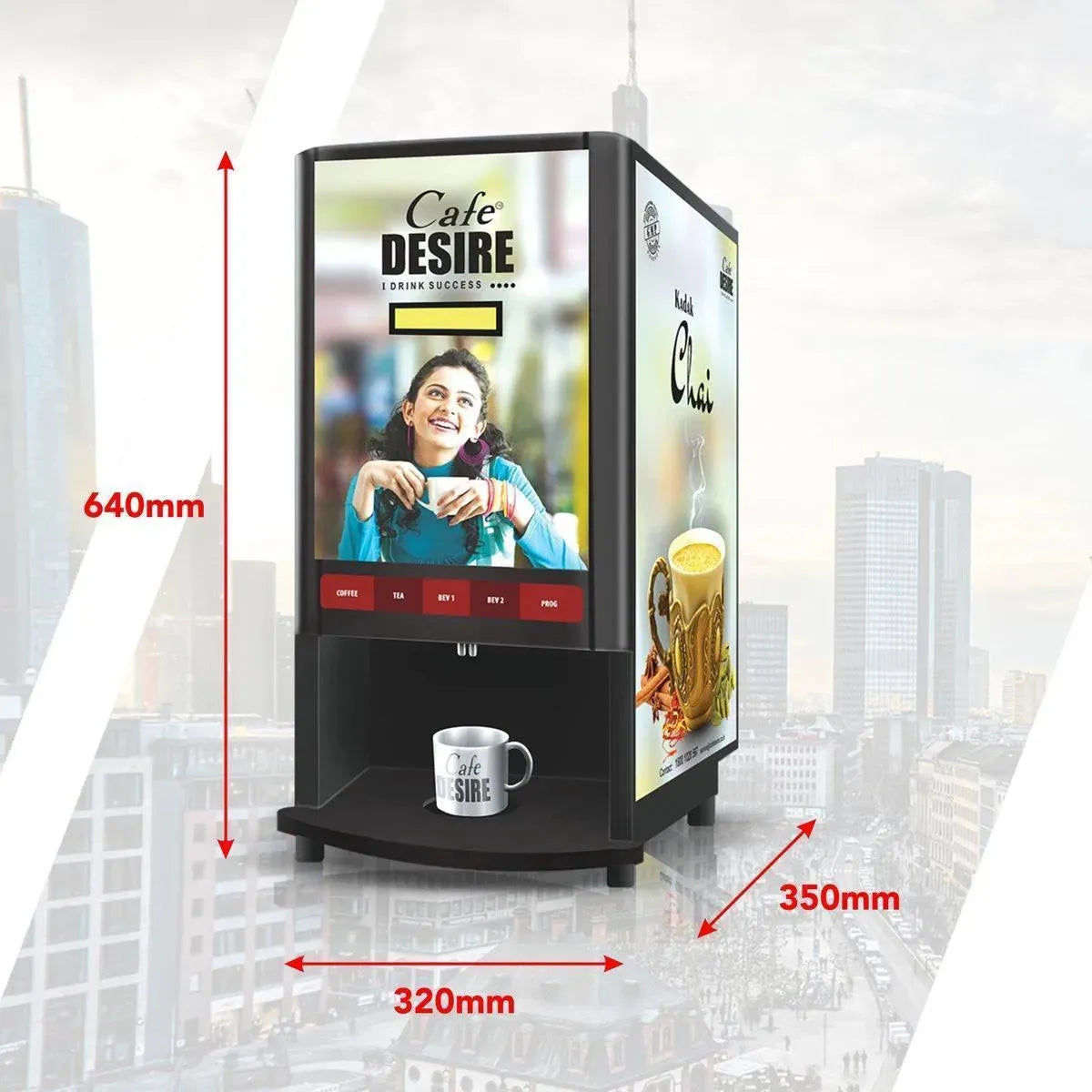 Coin Option Coffee Machine 3 Lane | Currency System | Three Beverage Options | Fully Automatic Tea & Coffee Vending Machine