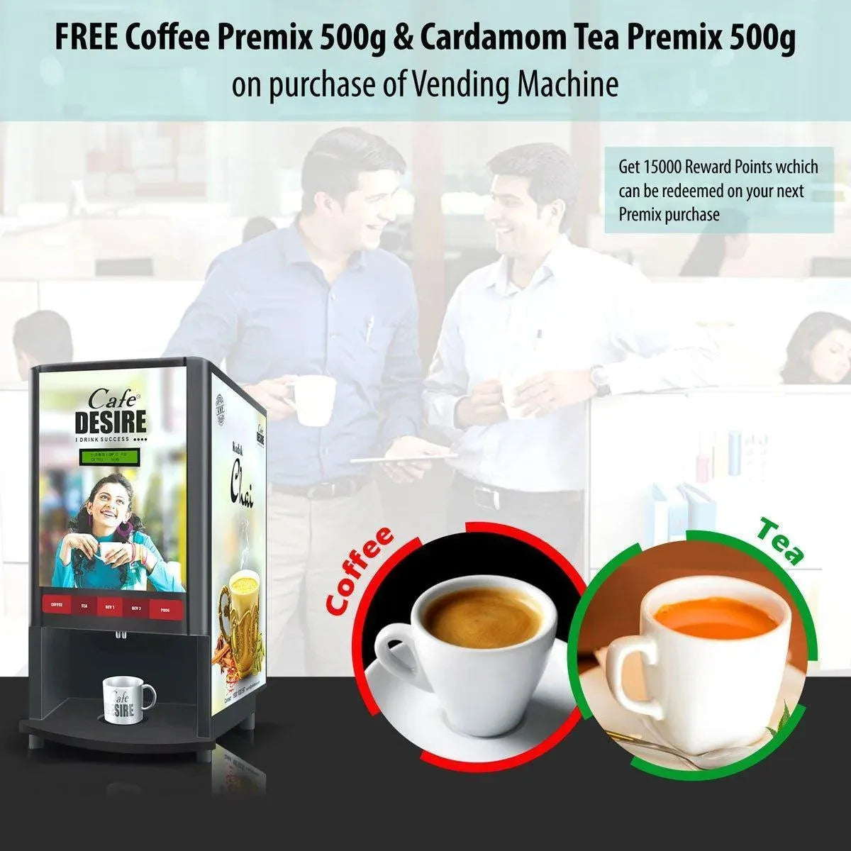 Coin Option Coffee Machine 3 Lane | Currency System | Three Beverage Options | Fully Automatic Tea & Coffee Vending Machine