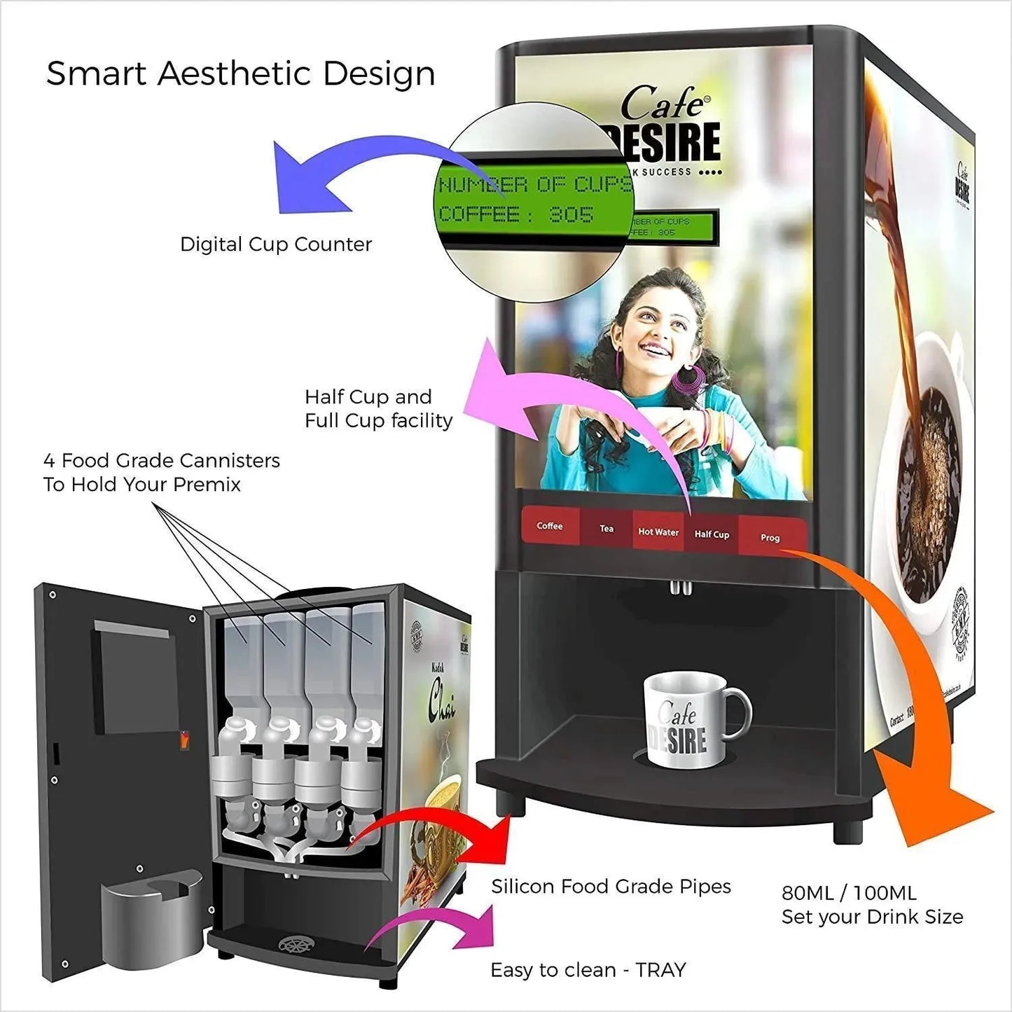 Coffee Machine 4 Lane | Four Beverage Options | Fully Automatic Coffee Tea Vending Machine
