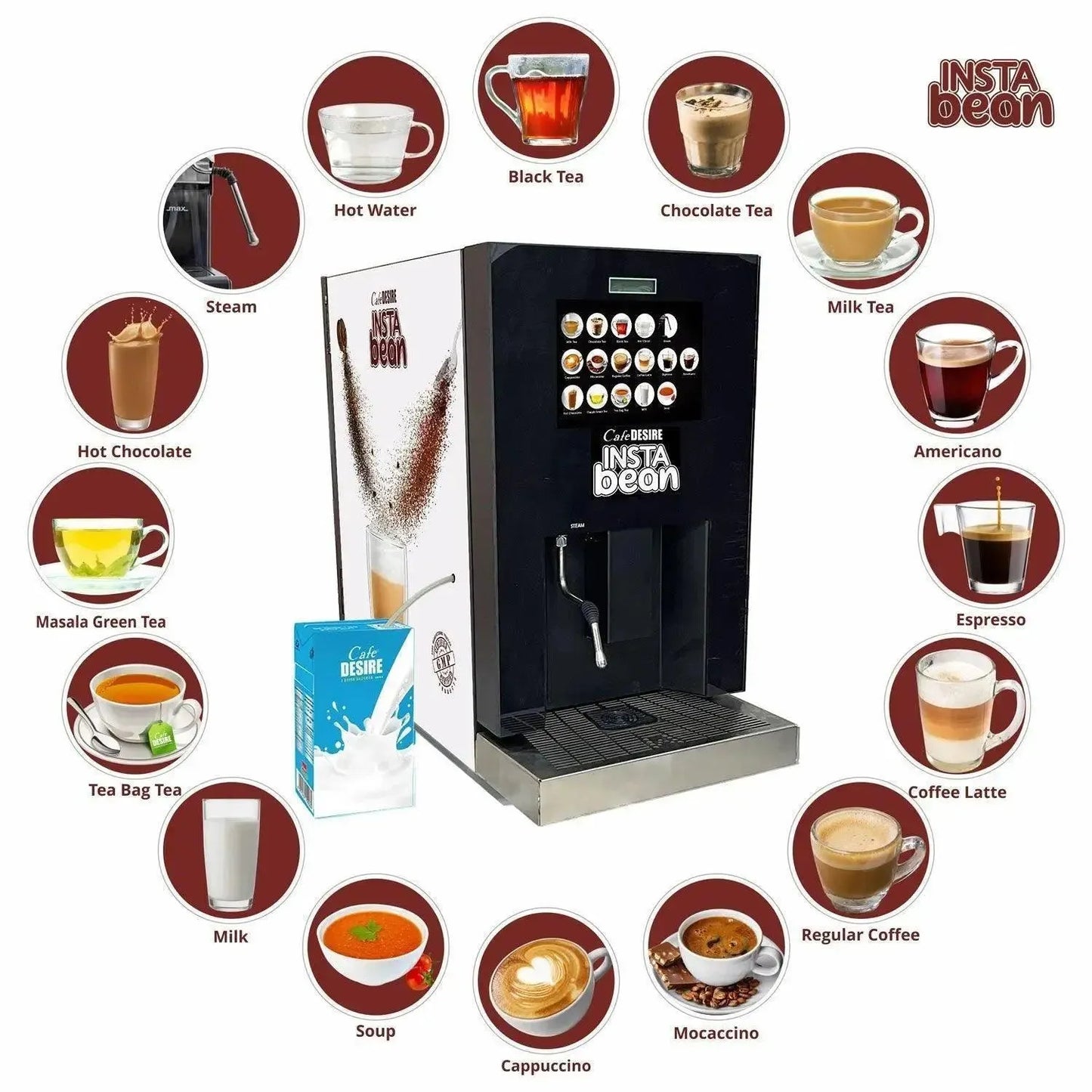 Insta Bean Coffee Vending Machine | Made with Fresh Milk | 16 Options | Lowest cost