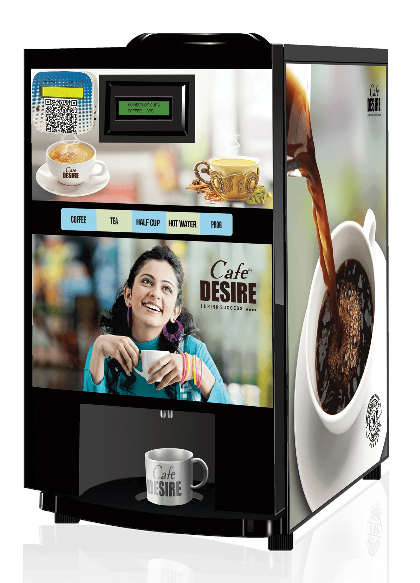 QR Code UPI Payment Enabled Coffee Machine 2 Lane | Two Beverage Options | Fully Automatic Tea & Coffee Vending Machine | For Offices, Shops and Smart Homes | Make 2 Varieties of Coffee Tea with Premix | No Milk, Tea, Coffee Powder Required