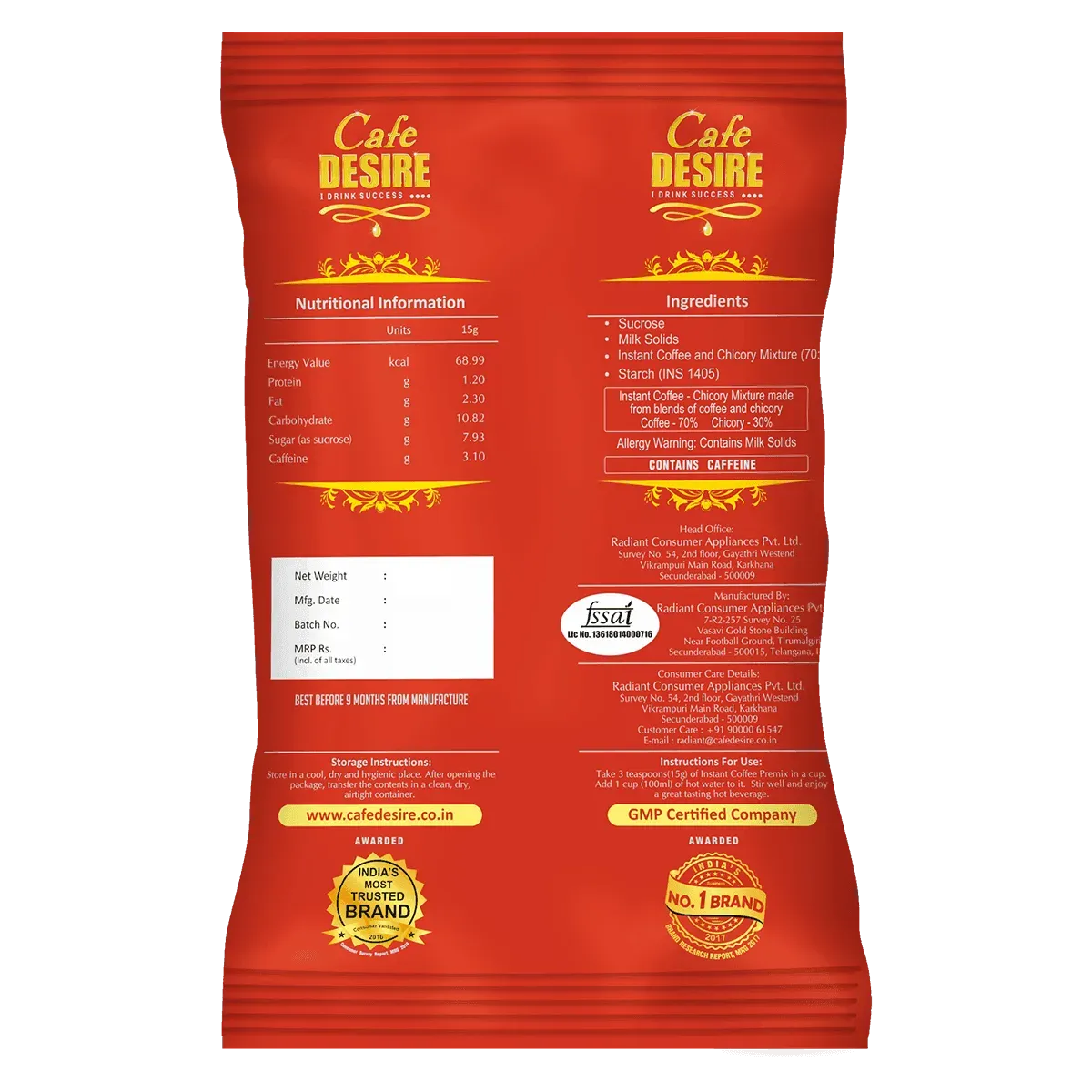 Instant Coffee Premix - 1Kg - Red Range Economy Blend - cafedesireonline.com