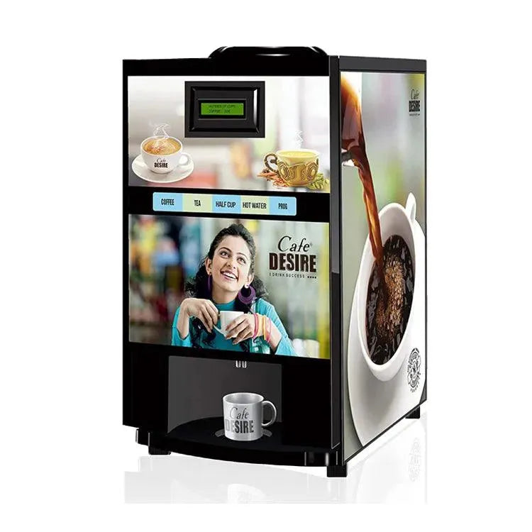 Rental Option - Coffee Machine 2 Lane | Two Beverage Options | Fully Automatic Tea & Coffee Vending Machine | For Offices, Shops and Smart Homes | Make 2 Varieties of Coffee Tea with Premix | No Milk, Tea, Coffee Powder Required - cafedesireonline.com