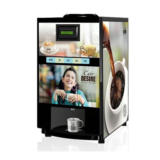 Rental Option - Coffee Machine 4 Lane | Four Beverage Options | Fully Automatic Tea & Coffee Vending Machine | For Offices, Shops and Smart Homes | Make 4 Varieties of Coffee Tea with Premix | No Milk, Tea, Coffee Powder Required - cafedesireonline.com