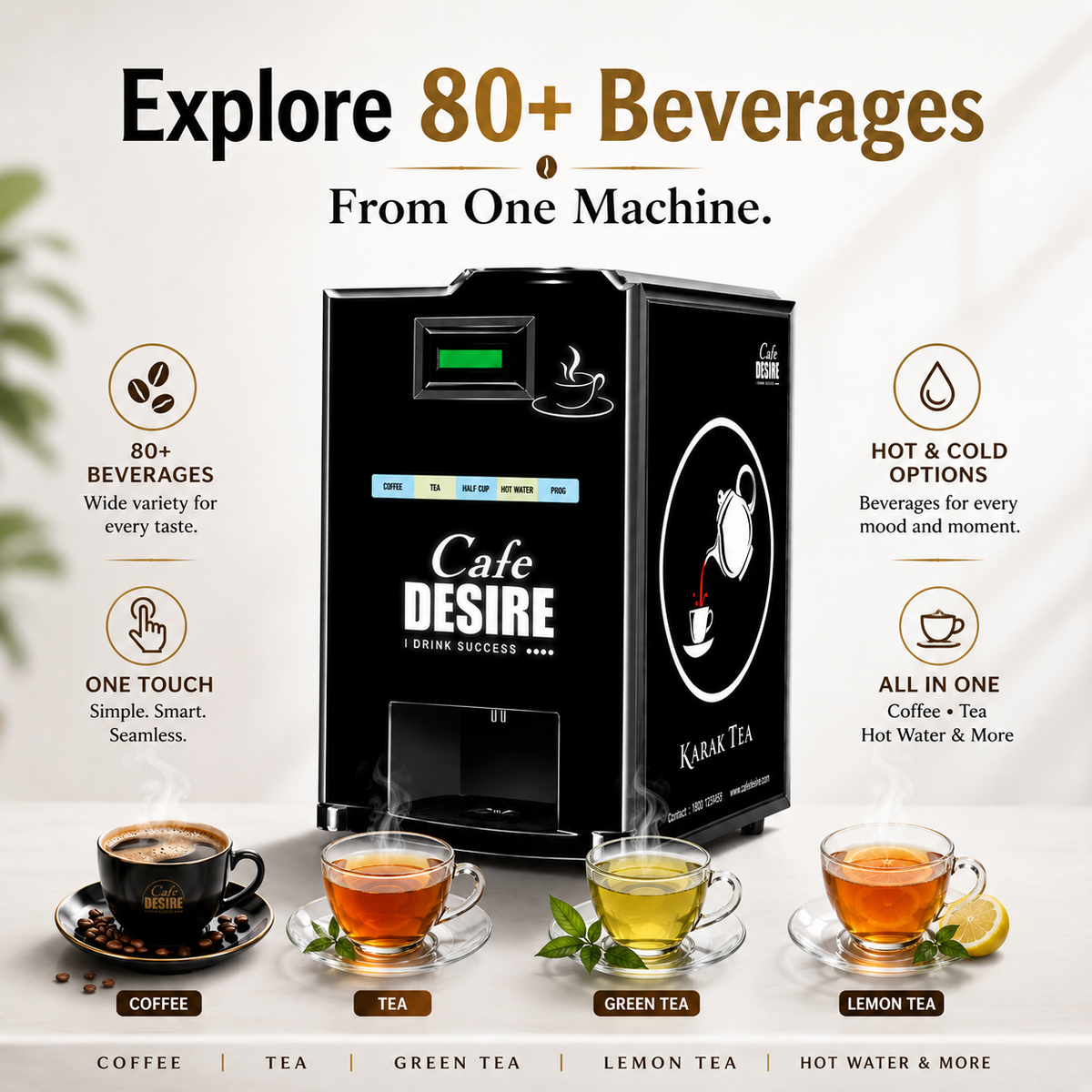 2 Lane LED Tea & Coffee Premix Vending Machine | Cafe Desire