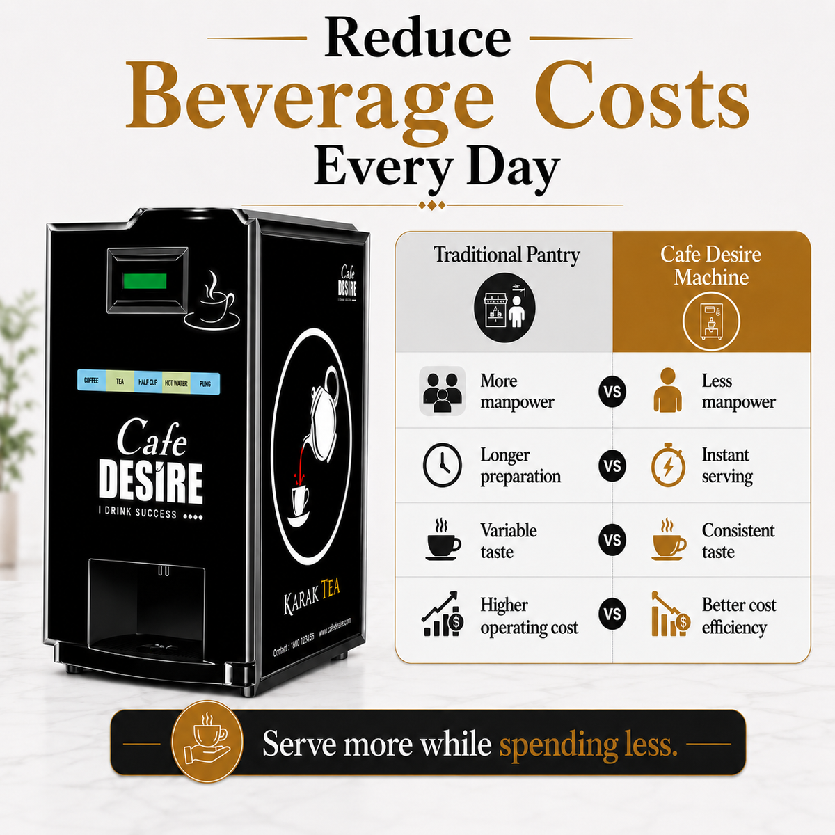2 Lane LED Tea & Coffee Premix Vending Machine | Cafe Desire
