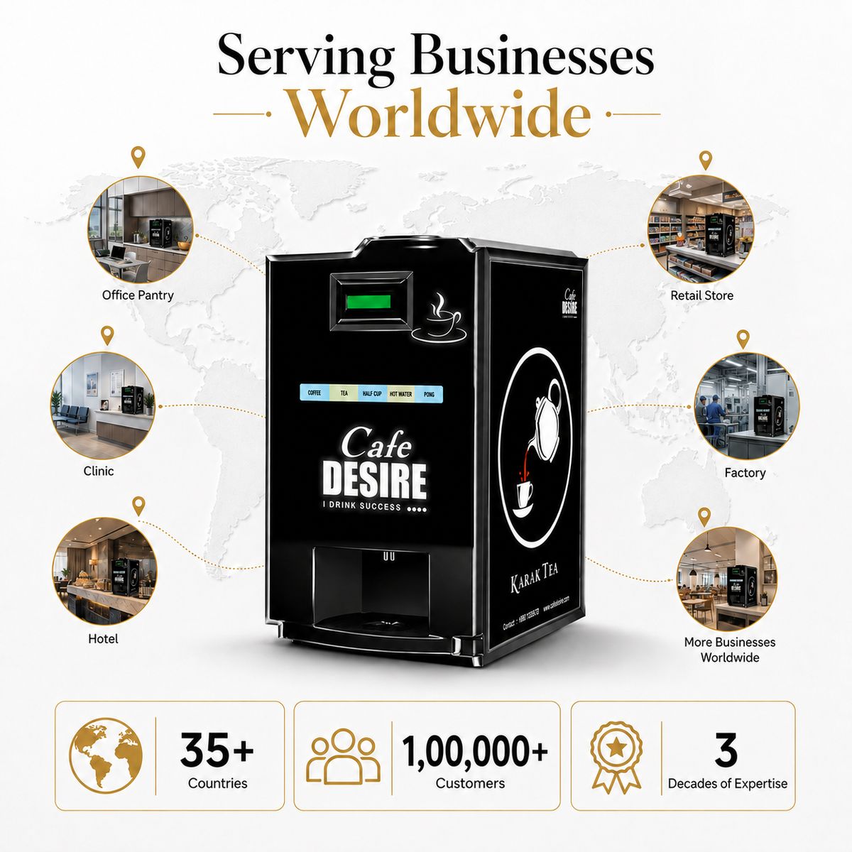 2 Lane LED Tea & Coffee Premix Vending Machine | Cafe Desire