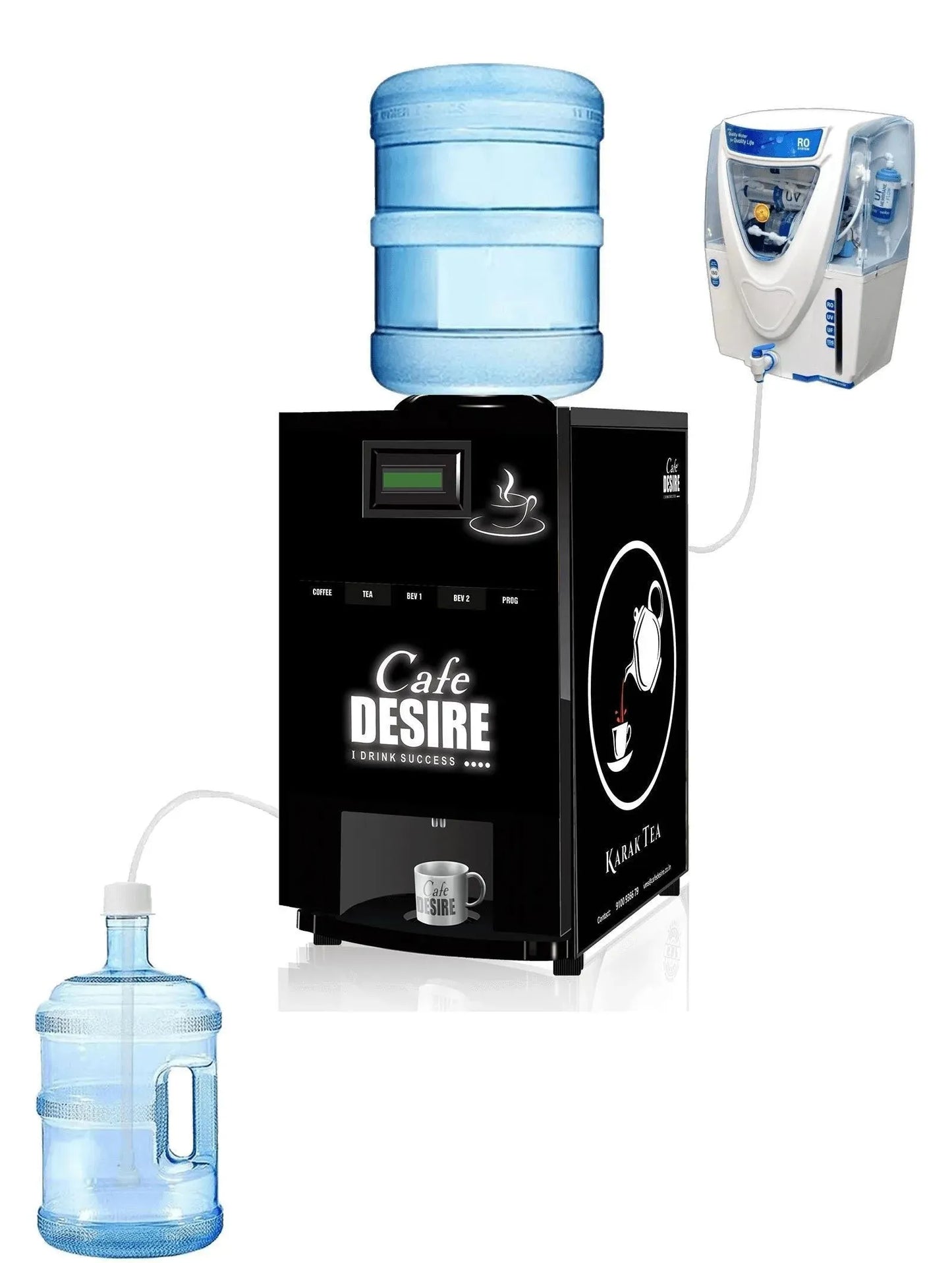 LED - Coffee Machine 4 Lane Multi Water Inlet Coffee and Tea Vending Machine | Bubble Top, Water Pump and RO Direct Water Input | Four Beverage Options | For Offices, Shops and Smart Homes | Make 4 Varieties of Coffee Tea with Premix - cafedesireonline.com