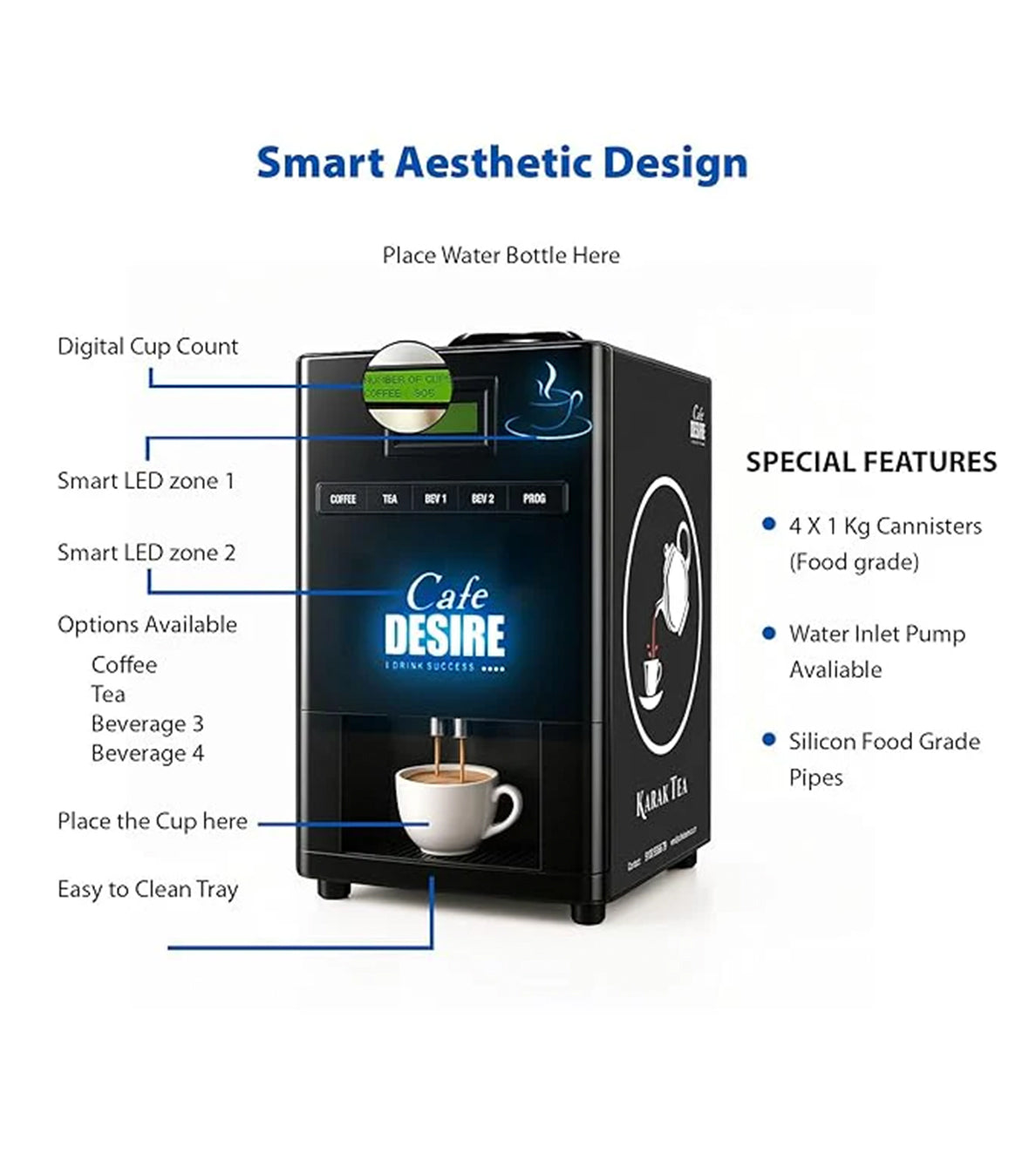 Triple Option LED with Pump Tea & Coffee Vending Machine