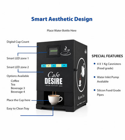 Triple Option Tea & Coffee Vending Machine with LED Display & Water Pump