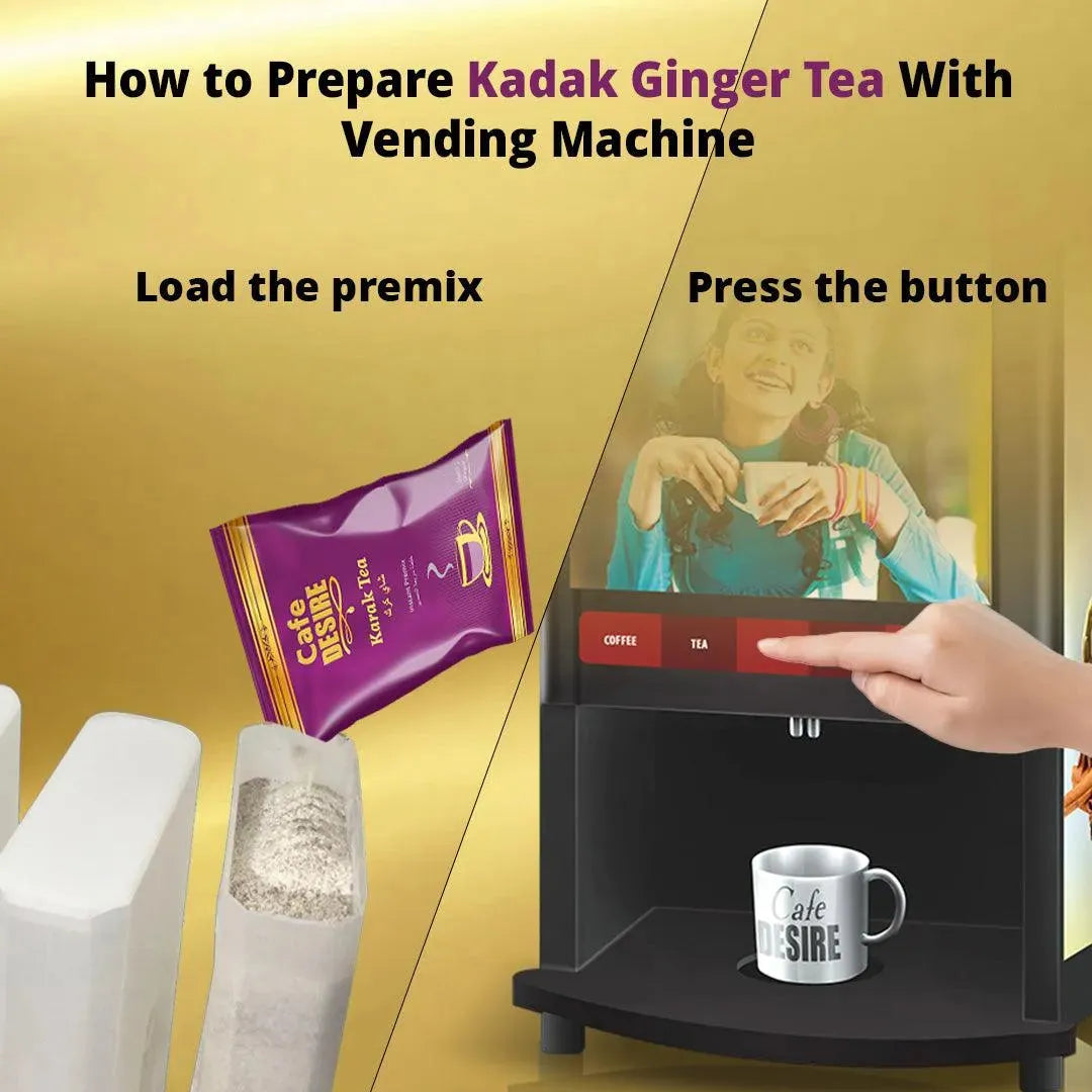 how to prepare Kadak ginger tea with vending machine