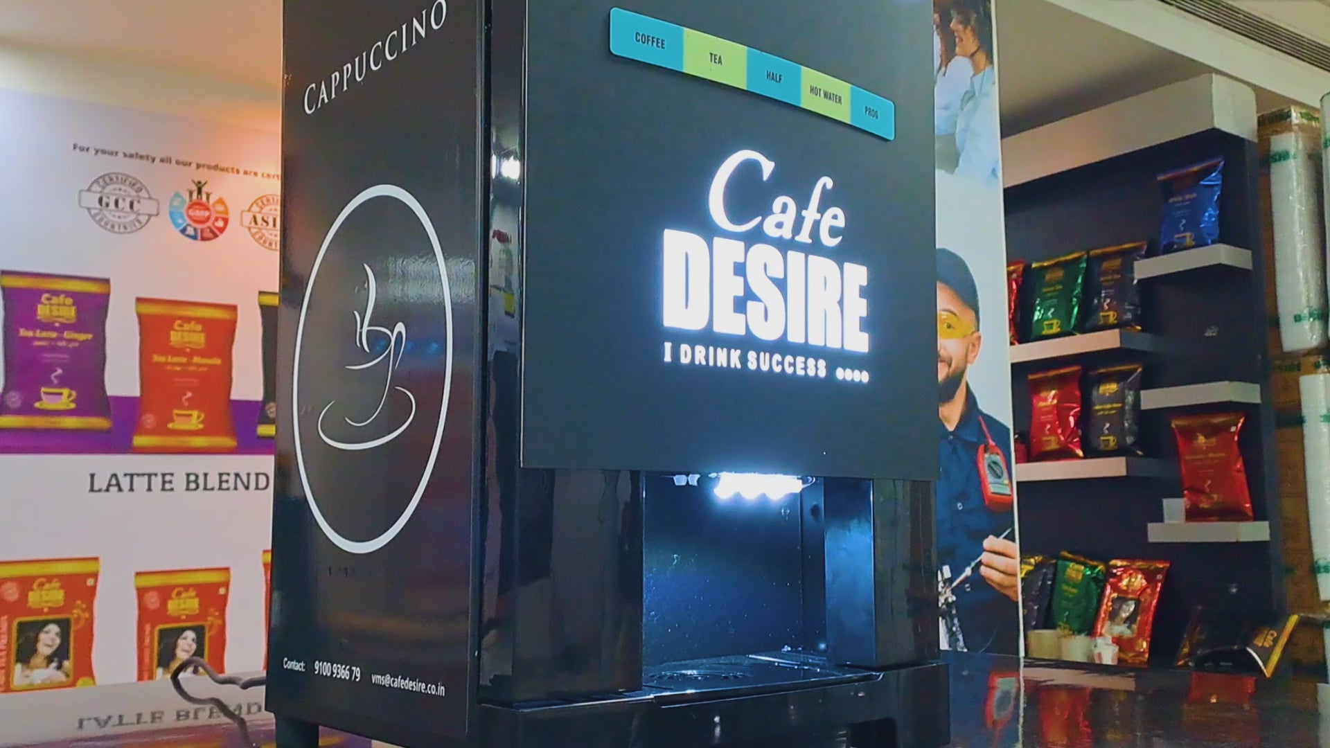 Cafe Desire 2 Lane Led Coffee Tea Vending Machine video