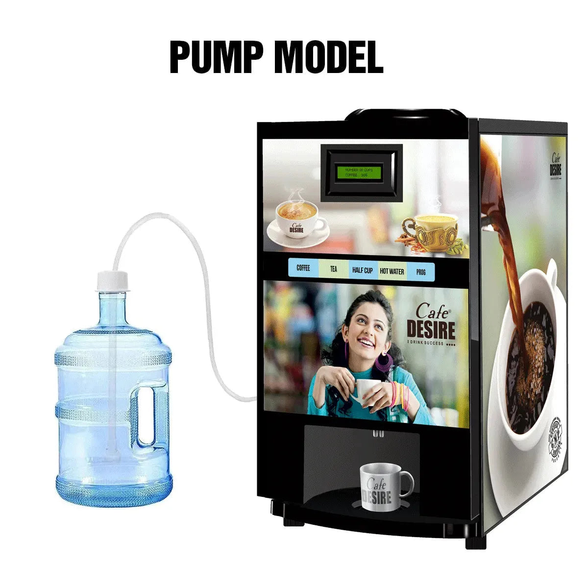 Pump Model - Coffee Machine 2 Lane | Two Beverage Options | Fully Automatic Tea & Coffee Vending Machine | For Offices, Shops and Smart Homes | Make 2 Varieties of Coffee Tea with Premix | No Milk, Tea, Coffee Powder Required - cafedesireonline.com