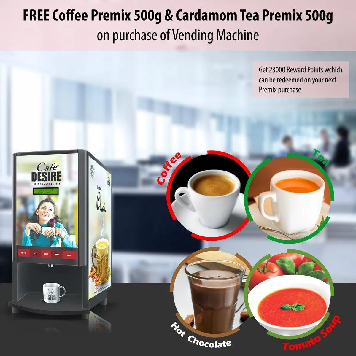 Online Option - RO Direct Water Inlet - Coffee Tea Vending Machine - 4 Lane | Four Beverage Options | Fully Automatic Tea & Coffee Vending Machine | For Offices, Shops and Smart Homes | Make 4 Varieties of Coffee Tea with Premix - Cafe Desire Cafe Desire My Cafe Desire Online Option - RO Direct Water Inlet - Coffee Tea Vending Machine - 4 Lane | Four Beverage Options | Fully Automatic Tea & Coffee Vending Machine | For Offices, Shops and Smart Homes | Make 4 Varieties of Coffee Tea with Premix