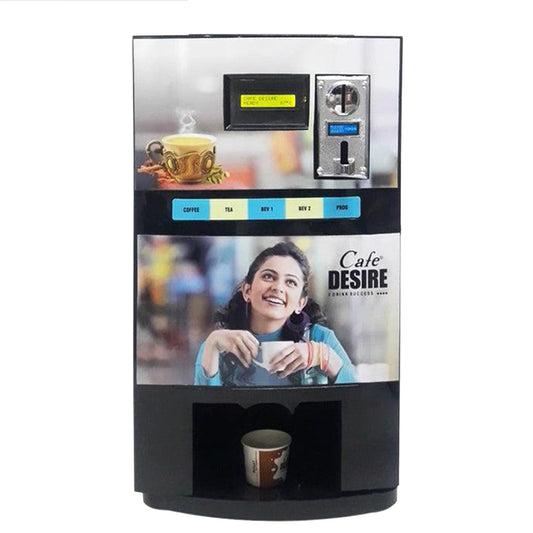 Coin Option Coffee Machine 3 Lane | Brass Token System | Three Beverage Options | Fully Automatic Tea & Coffee Vending Machine | For Offices, Shops and Smart Homes | Make 3 Varieties of Coffee Tea with Premix | No Milk, Tea, Coffee Powder Required - cafedesireonline.com