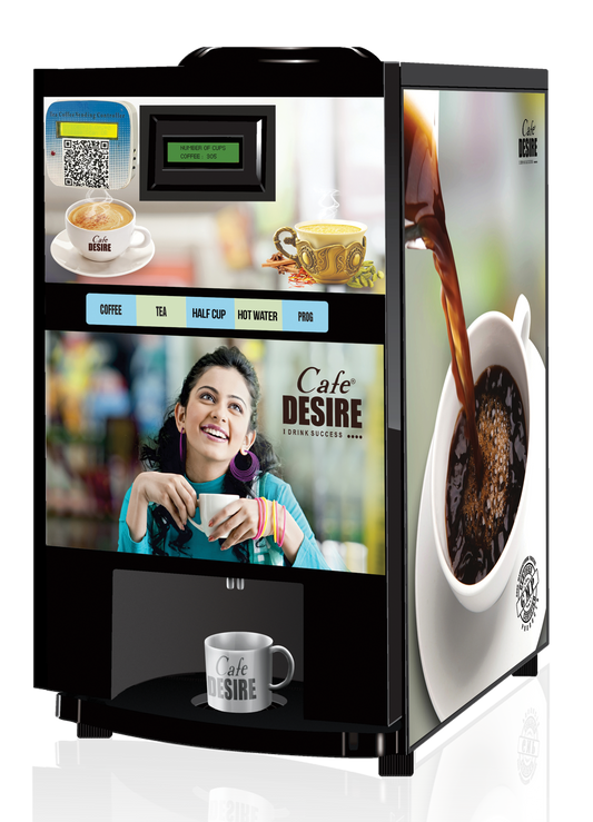 QR Code UPI Payment Enabled Coffee Machine 2 Lane | Two Beverage Options | Fully Automatic Tea & Coffee Vending Machine | For Offices, Shops and Smart Homes | Make 2 Varieties of Coffee Tea with Premix | No Milk, Tea, Coffee Powder Required - cafedesireonline.com